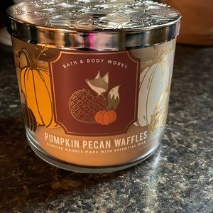 Bath and Body Works 3-wick Pumpkin Pecan Waffles Candle.  New.  Never burned.